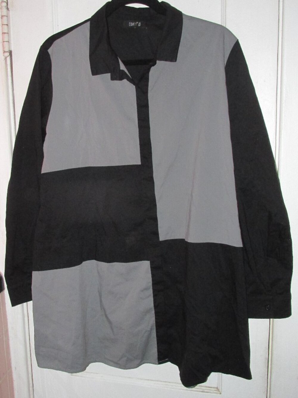 Comfy USA Button Down Tunic Color-Block Top, Size Large